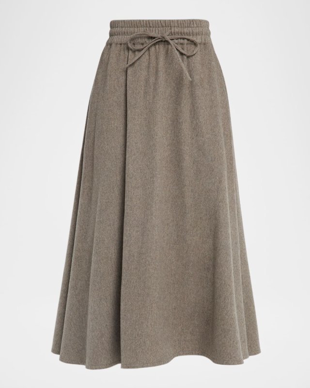 Brushed Wool-Cashmere Drawstring Maxi Skirt